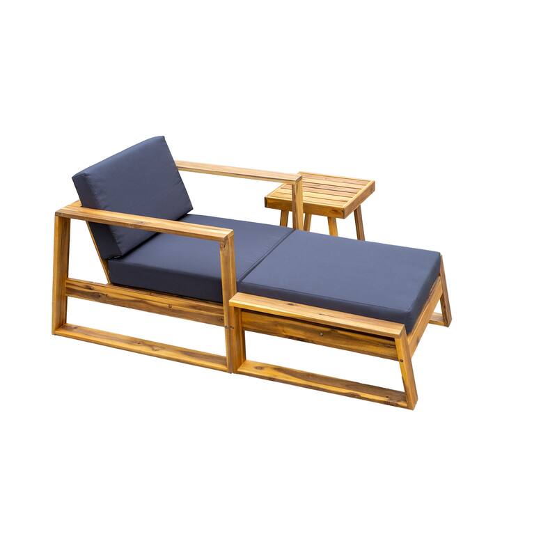 Acacia Wood Outdoor Lounge Set - Chair and Ottoman with Adjustable Backrest and Removable Cushions