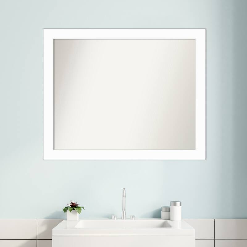 Basic Narrow Non-Beveled Wood Framed Bathroom Vanity Wall Mirror