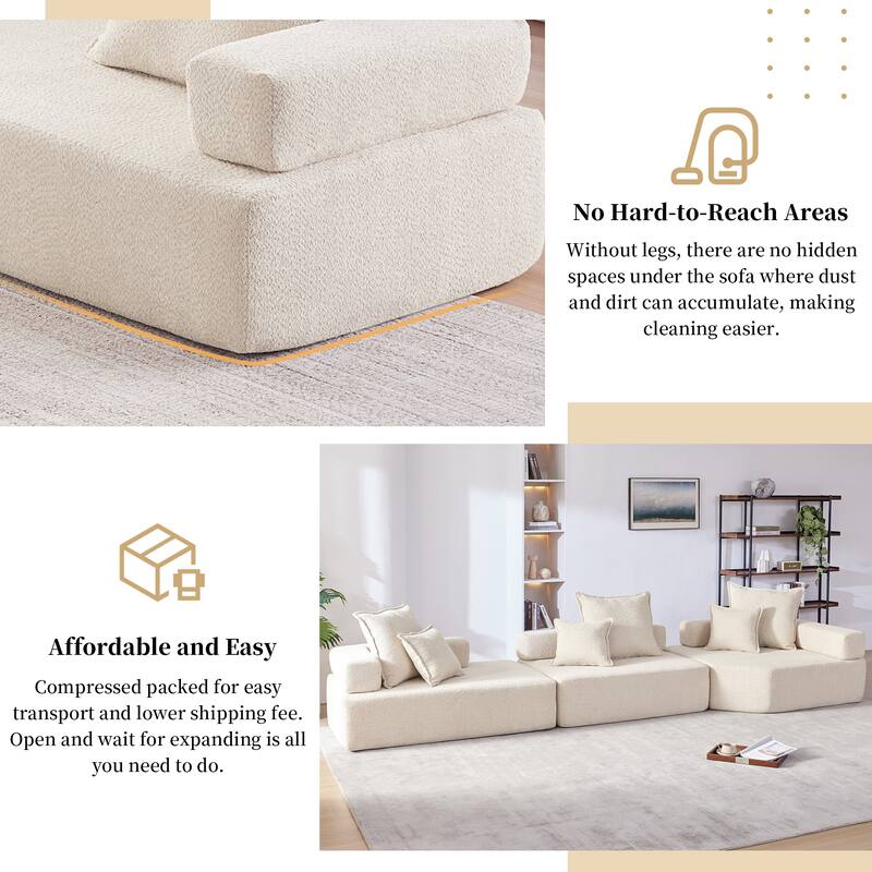 Oversized Modular Sectional Sofa,Luxury Boucle Floor Couch Set,Convertible Compressed Couch