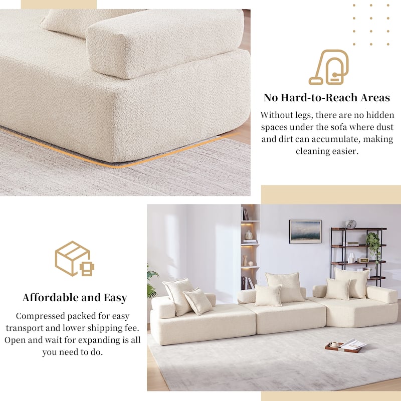 Oversized Modular Sofa,Luxury Boucle Floor Couch Set,Free Combination