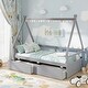 preview thumbnail 1 of 19, Twin Size Wooden House Bed with Roof and Safety Guardrail Grey