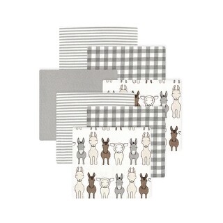 Little Treasure Hudson Baby Cotton Poly Flannel Receiving Blankets Multipack, Beige Farm Friends, 30x30 inches