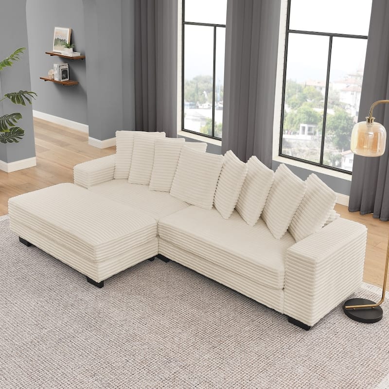 110.63" L-Shaped Modular Convertible Corduroy Tufted Upholstered Sleeper Sectional Sofa