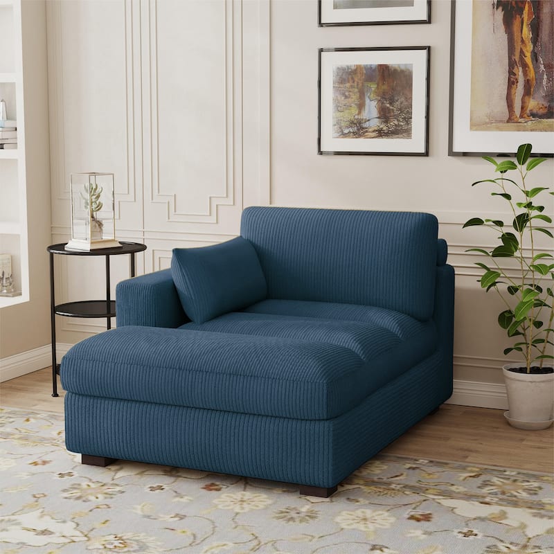 Modern Corduroy L-Shaped Sofa Chaise Lounge Couch - Navy/Left - Left Facing