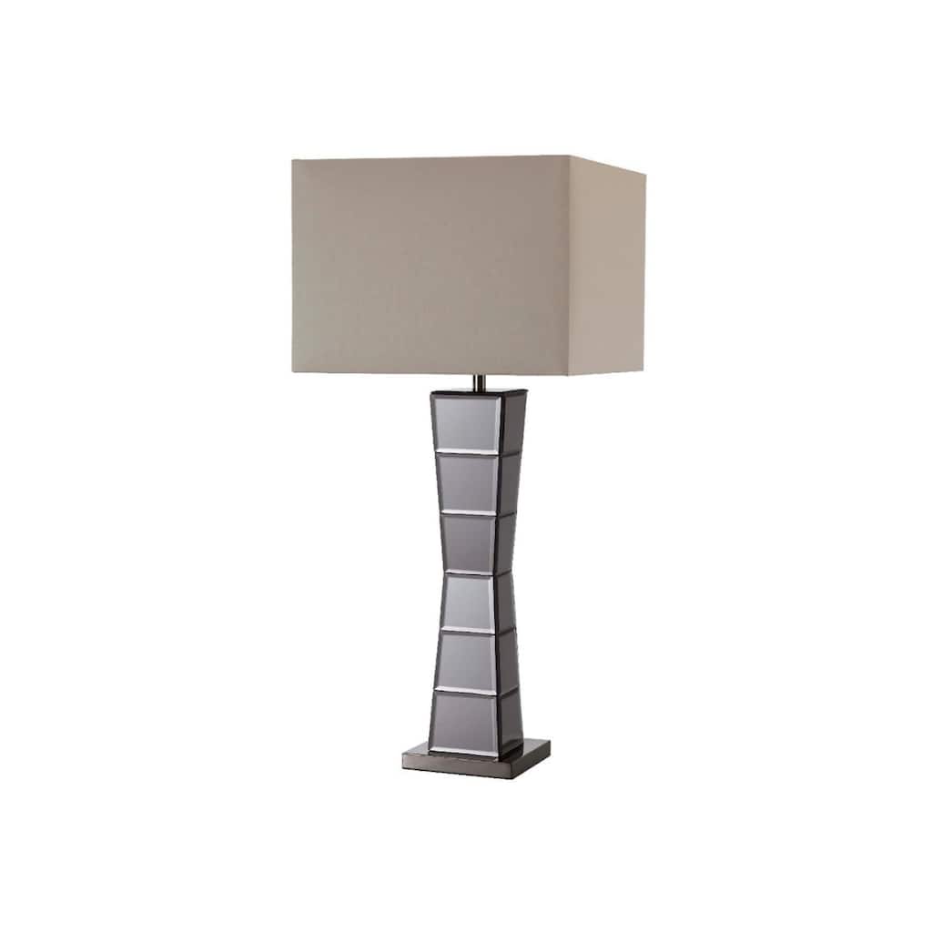 Stylish Black Glass Tower Lamp with Beige Fabric Shade for Home Decor - 12.75" x 12.75" x 29.50"