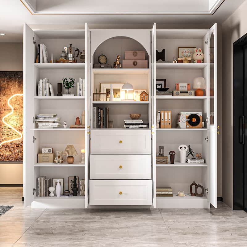 Modern White Display Cabinet Bookshelves Showcase Storage Wardrobe Organizer Cabinet