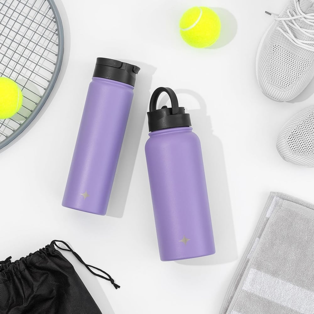 JoyJolt Triple Insulated Stainless Steel Water Bottle with Flip Lid & Sport Straw Lid - 22 oz