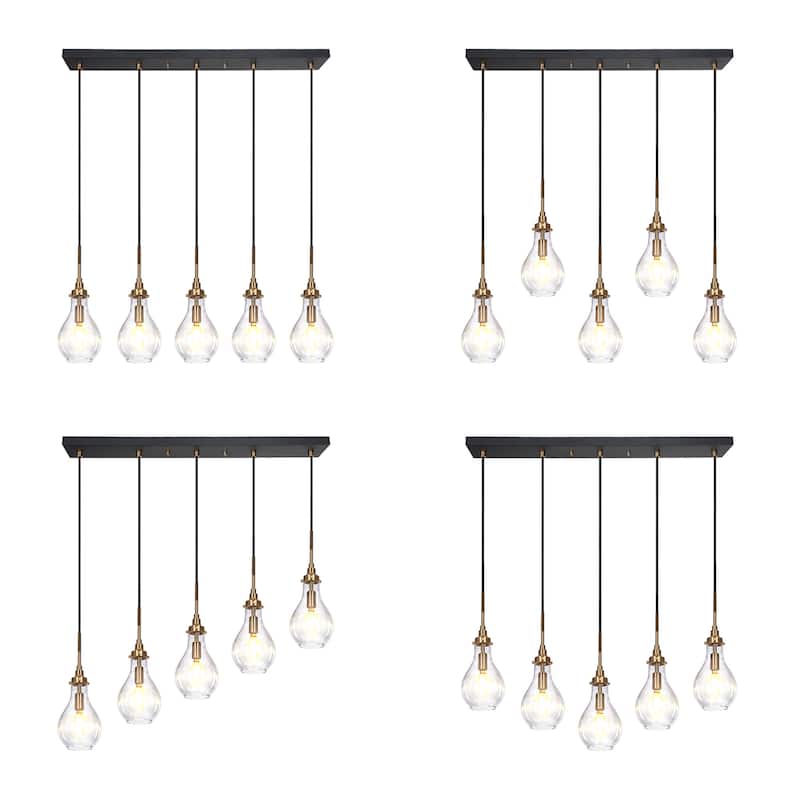 Synia Mid-century Modern Black Gold Linear Chandelier 5-Light Bar Cluster Kitchen Island Light Dining Room