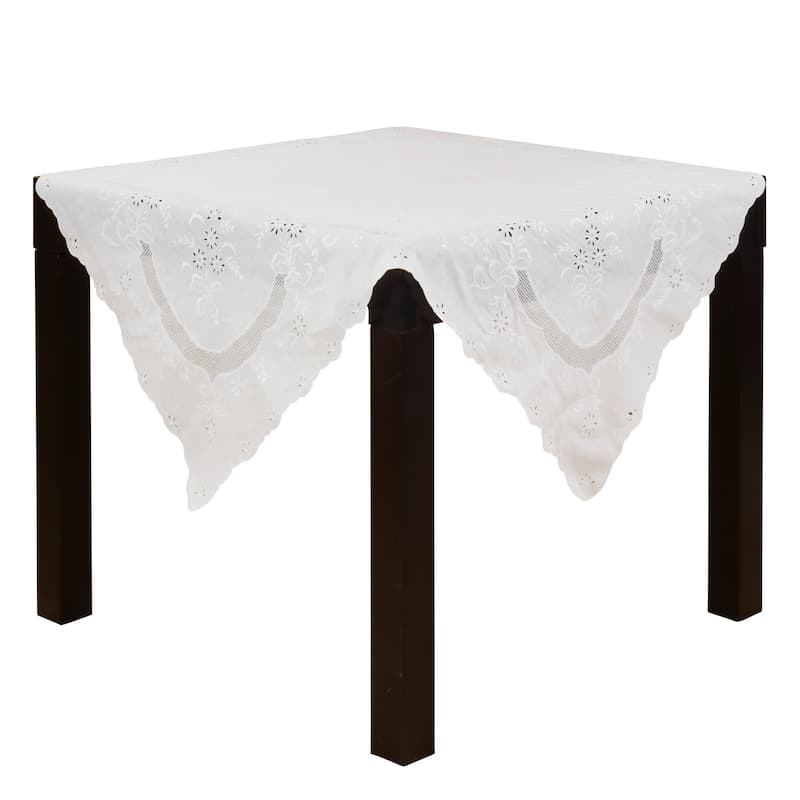 Linen Cutwork Lace Tablecloth - Decorative Non-Reversible Unlined Tablecloth with Scalloped Edges - 54"