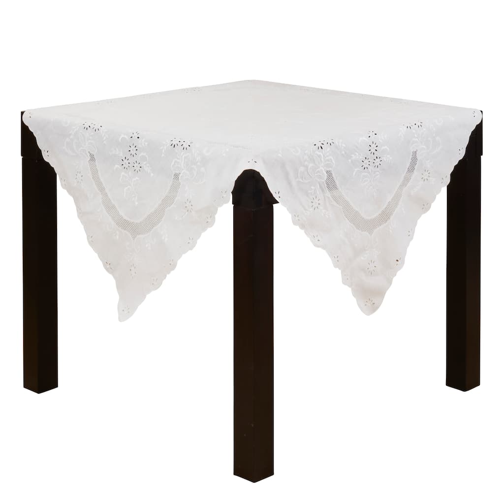 Linen Cutwork Lace Tablecloth - Decorative Non-Reversible Unlined Tablecloth with Scalloped Edges - 54"