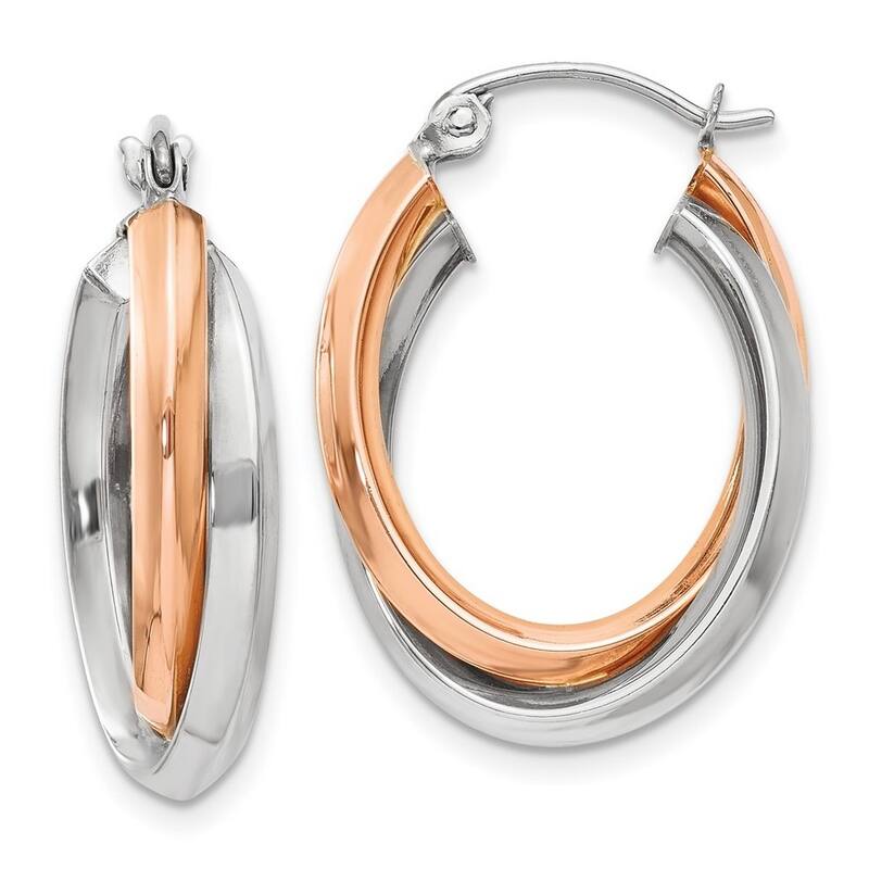 Curata 14k Rose and White Gold 23x3mm Polished Oval Tube Hoop Earrings