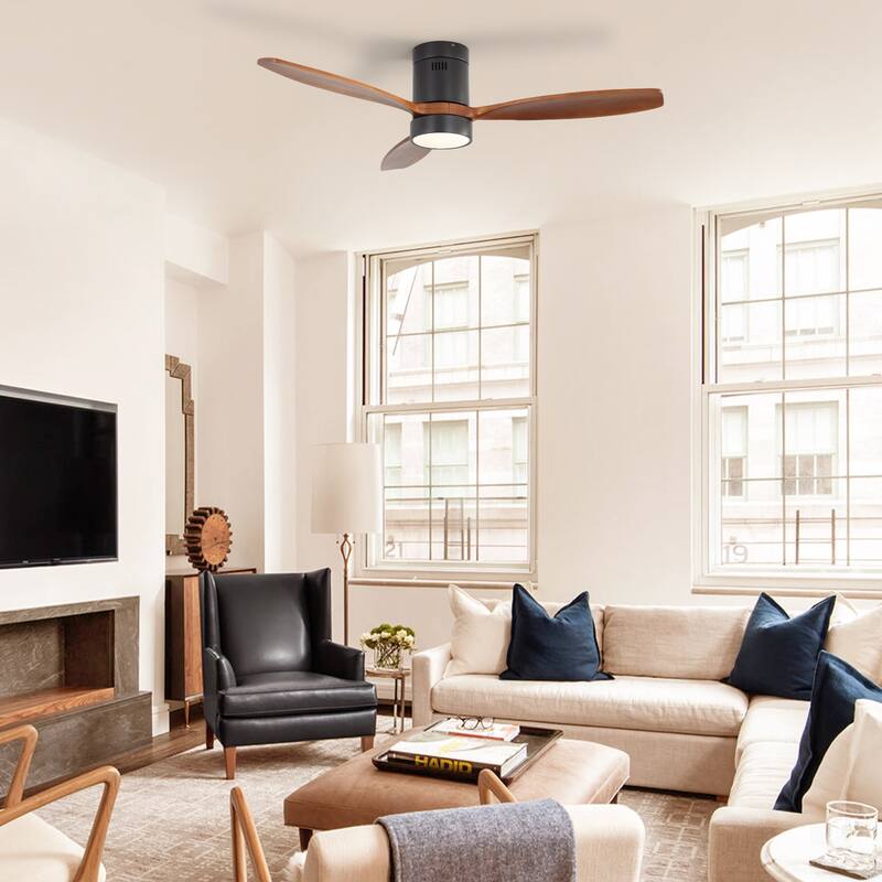 Sofucor 52 Inch Noiseless Flush Mount Ceiling Fan with Remote/Smart App Control,Dimmable Lights Optional,Reversible Motor