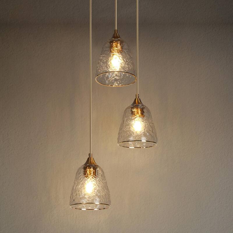 Modern 3-Light Gold Chandelier Glass Cone Pendant Lights for Kitchen Island
