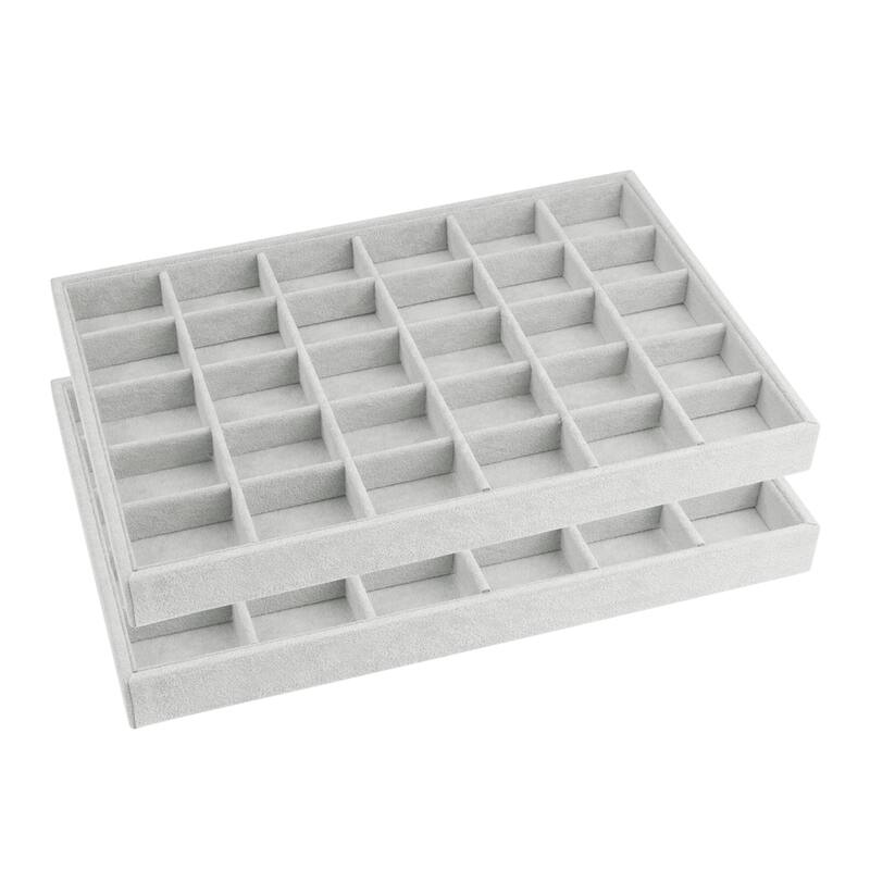 Set of 2 Stackable Velvet Jewelry Organizer Trays with Removable Dividers for Drawers, Jewelry Organizer Drawer Case