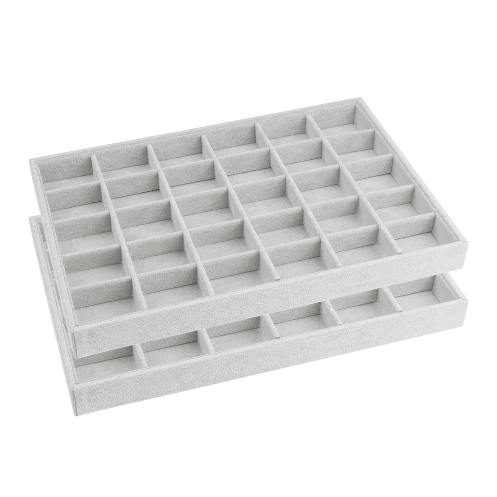 Set of 2 Stackable Velvet Jewelry Organizer Trays with Removable Dividers for Drawers, Jewelry Organizer Drawer Case