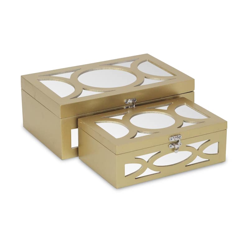 Champagne Wood Boxes with Overlayed Mirror Front and Top (Set of 2)