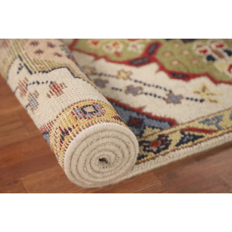 Geometric Beige Kazak Runner Rug Handmade Hallway Wool Carpet - 2'7" x 10'0"