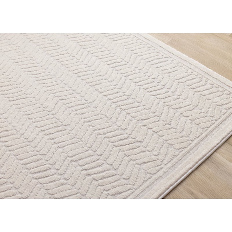 Ellie Collection - High-Low Textured Soft Polyester Cream Area Rug