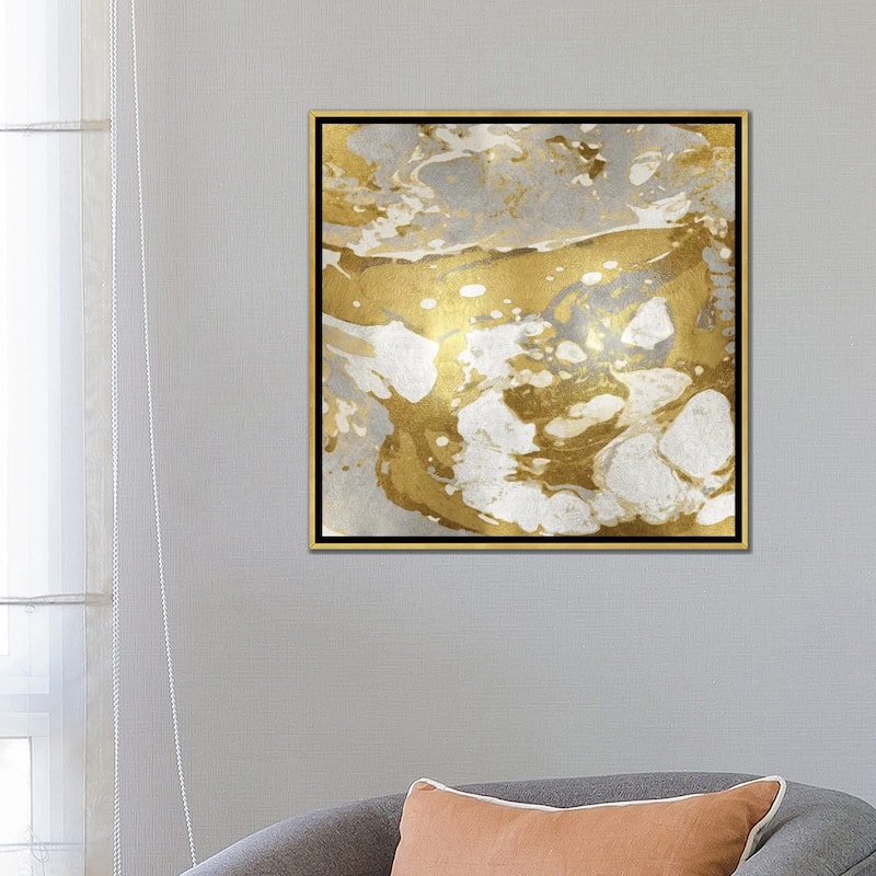 iCanvas "Marbleized In Gold And Silver" by Danielle Carson Framed Canvas Print
