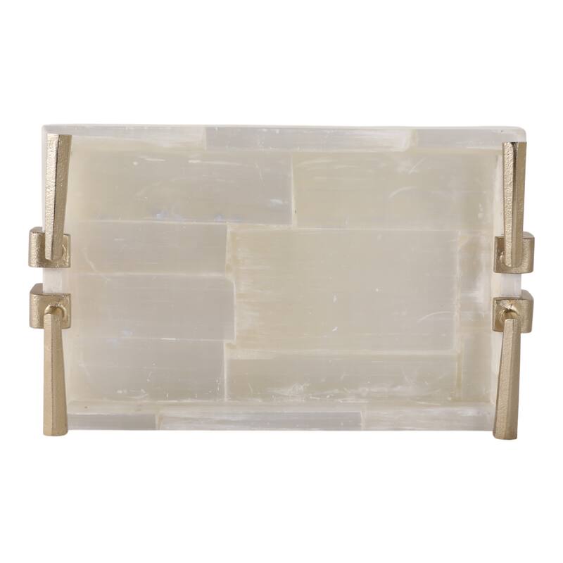 Stone Decorative Tray Chic Stylish Hardware Handles - 14" Gold - 13.75"