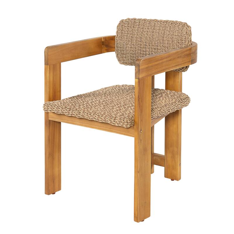 Christopher Knight Home - Outdoor Acacia Wood Dining Chairs with Handwoven Rattan Seat & Back - Set of 2