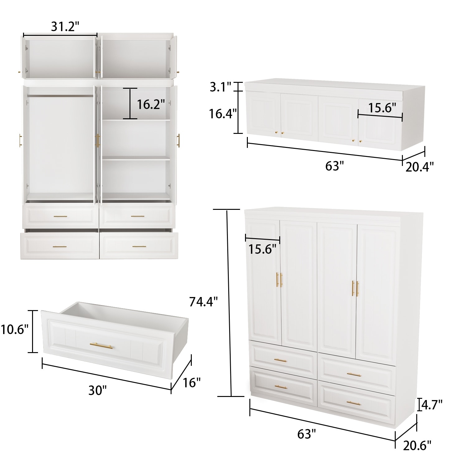 Timechee Large Armoire Wardrobe Closet Cabinet 4 Doors - On Sale - Bed Bath  & Beyond - 37315928