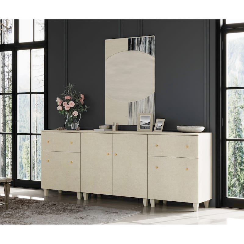Wood Dresser with 2 Drawers and 3 Cabinets for Bedroom, 83" Wide