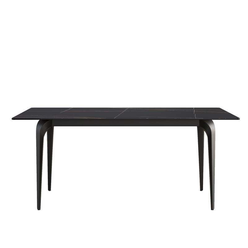 71" Modern Simply Marble Dining Table, Rectangular Sintered Stone Top and Carbon Steel legs