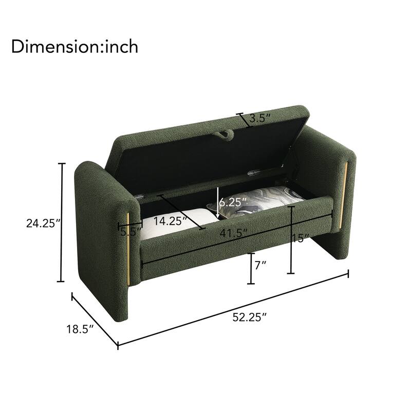 Modern Teddy Upholstered Bed End Bench with Storage and Arms