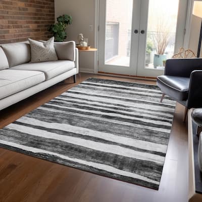Machine Washable Indoor/ Outdoor Moroccan Stripe Chantille Rug