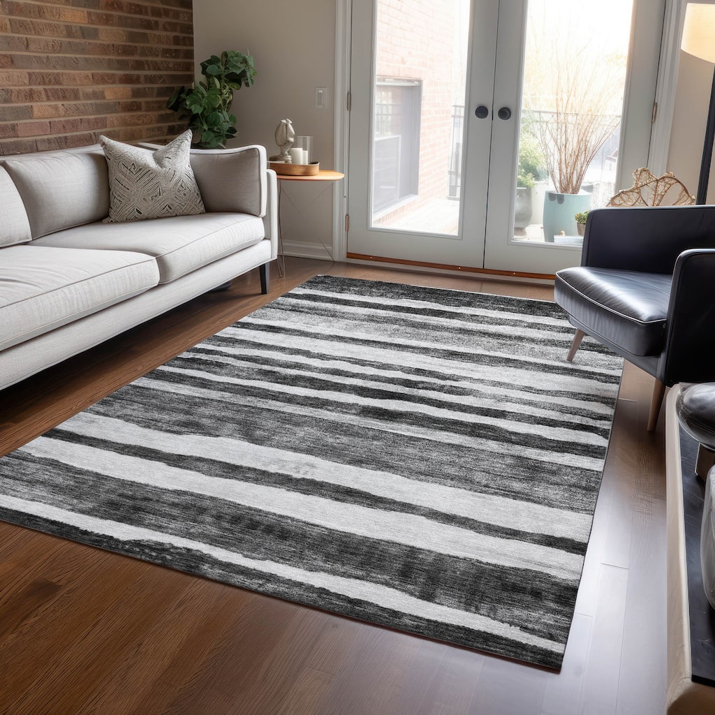 Machine Washable Indoor/ Outdoor Moroccan Stripe Chantille Rug