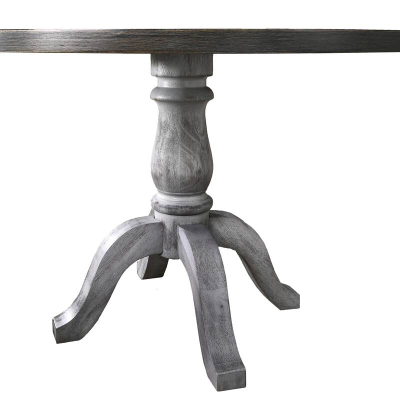 Distressed Style 5-Piece Dining Set with Round Pedestal Table and 4 Upholstered Dining Chairs