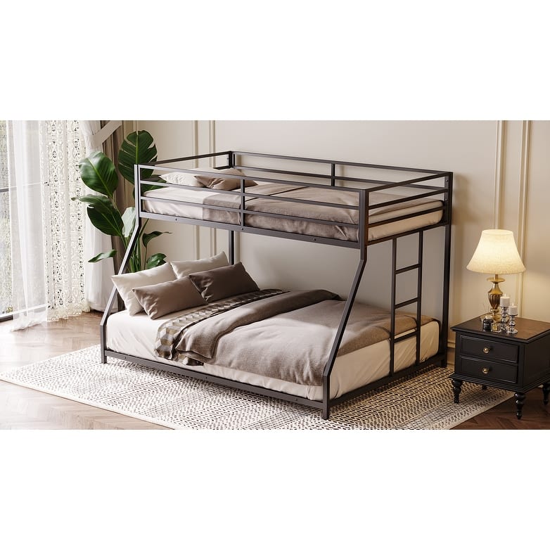 Twin Over Full Metal Bunk Bed with Removable Stairs - Heavy-Duty Sturdy Frame for Teens & Adults, No Box Spring Required.