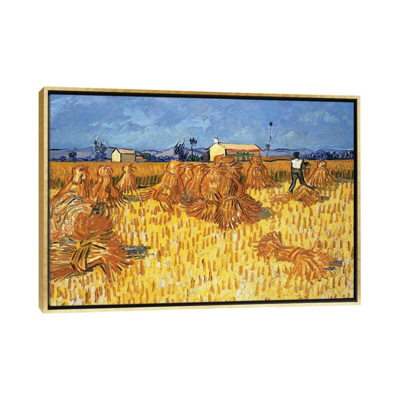 iCanvas "Harvest in Provence, June 1888" by Vincent van Gogh Framed Canvas Print - Gold - 26x40