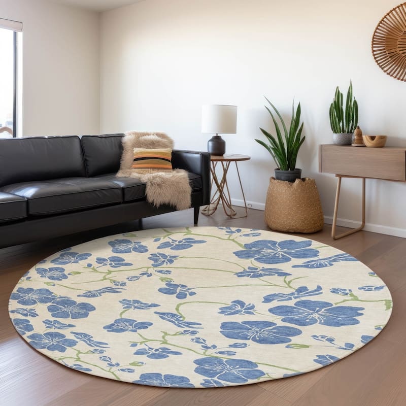 Premium Washable Super Soft Modern Floral Mayfield Rug - Linen - 8' x 8'