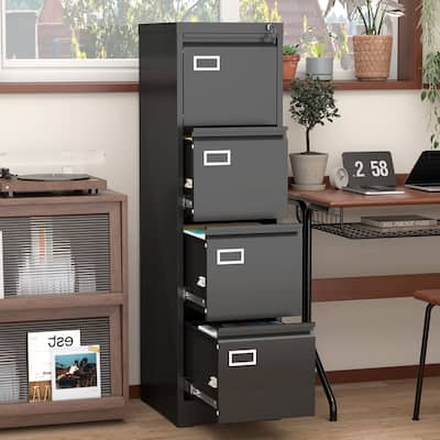 4 Drawer Vertical File Cabinet with Lock,Filing Cabinet, Metal Filing Cabinet Storage Cabinet Letter Size/A4/Legal File