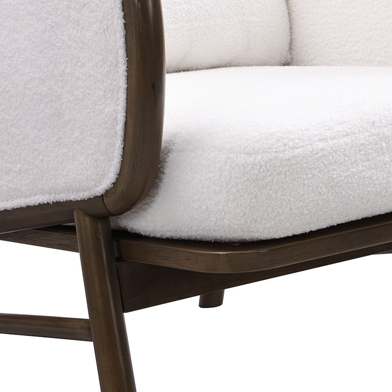 Roomfitters Sherpa Fabric Accent Chair with Solid Wood Frame, Cozy Upholstered Armchair for Living Room, White