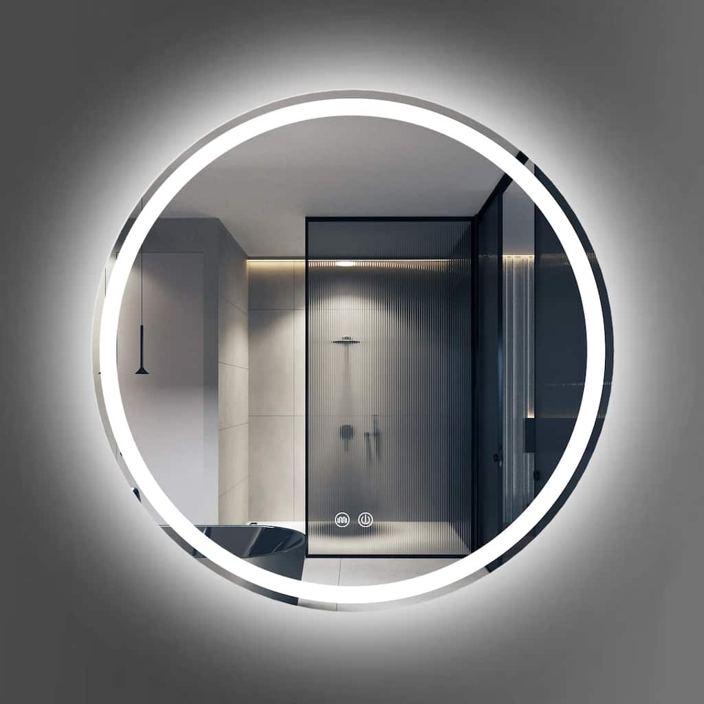 Circular LED Anti-Fog Mirror for Bathroom, Three-Color Lighting Adjustable