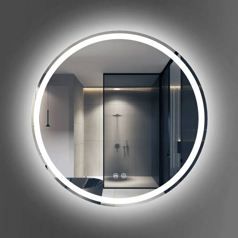 Circular LED Anti-Fog Mirror for Bathroom, Three-Color Lighting Adjustable - 24x24
