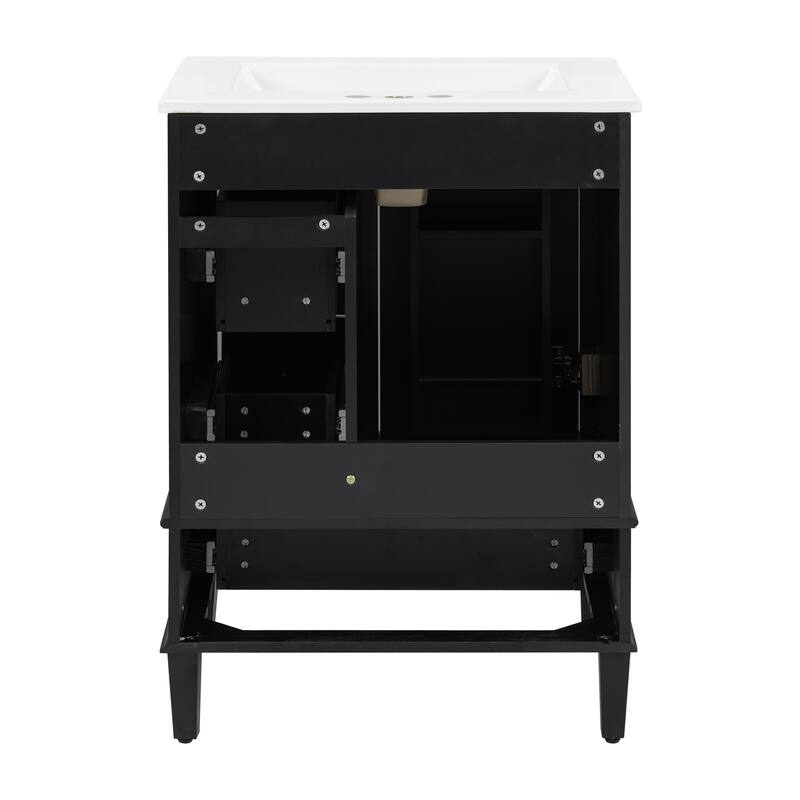 GDFStudio - Faraday Modern Freestanding Bathroom Vanity with Ceramic Sink, Double-Layer Shelf and Soft Close Drawers & Door