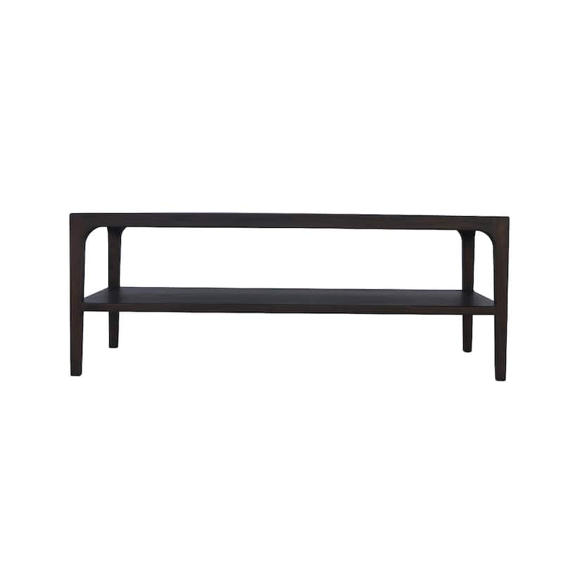 Geni Coffee Table, 48 Inch Rectangular Top w Shelf, Parsons Style Gray