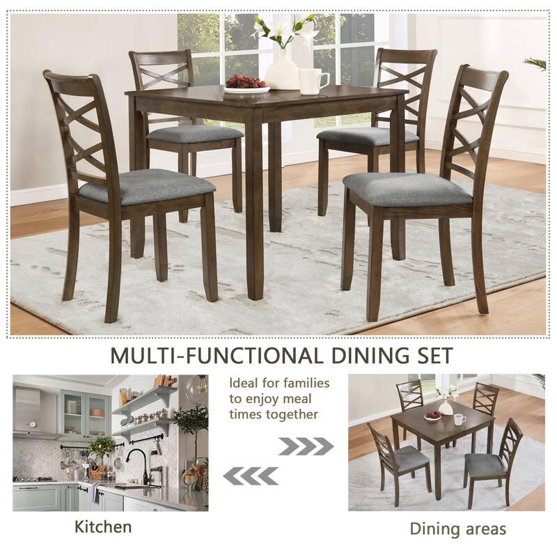 Elegant 5-piece Wooden Dining Table Set with 4 Cross-Back Chairs, Kitchen Table Set with Slim Tapered Legs for 4 People