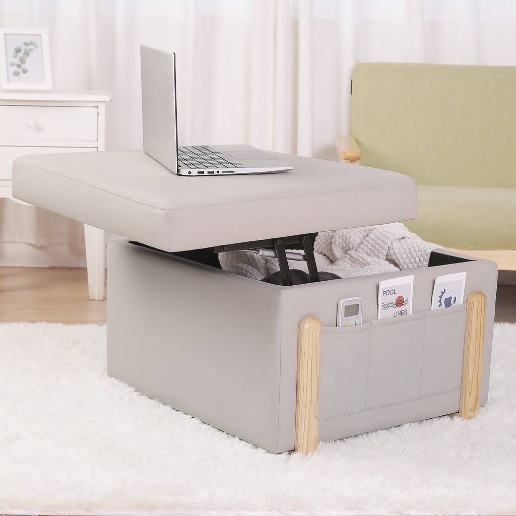 XINMICS Leather Square Storage Ottomans for Living Room