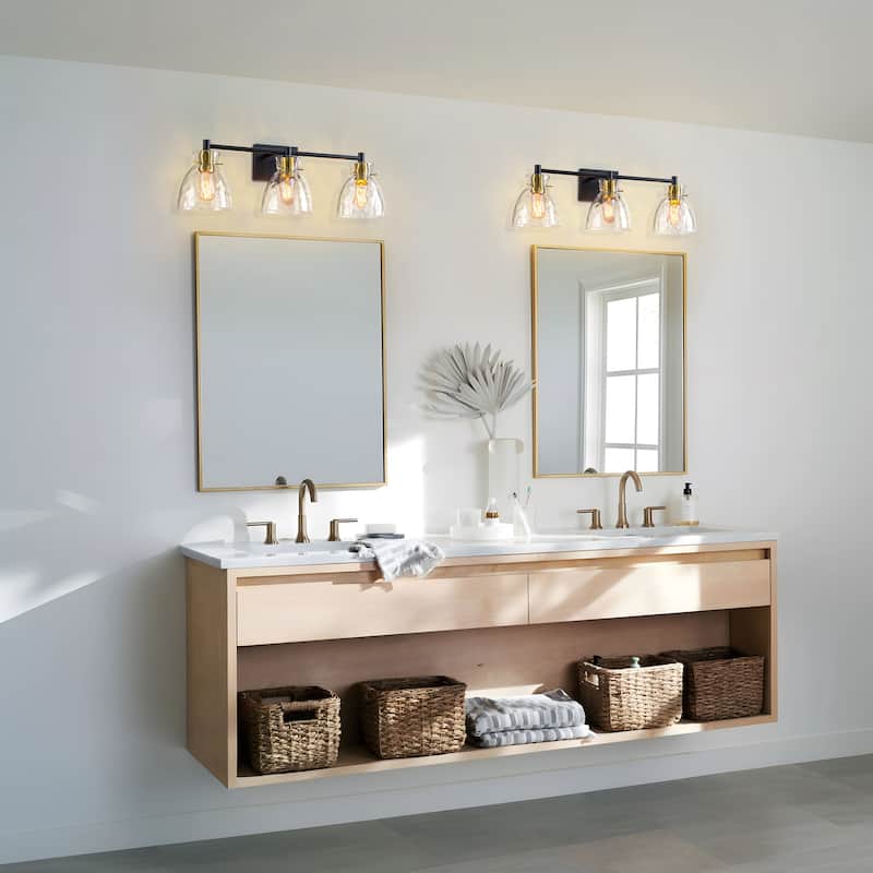 Starsky Mid-Century 3-Light Bathroom Vanity Light with Hammered Glass