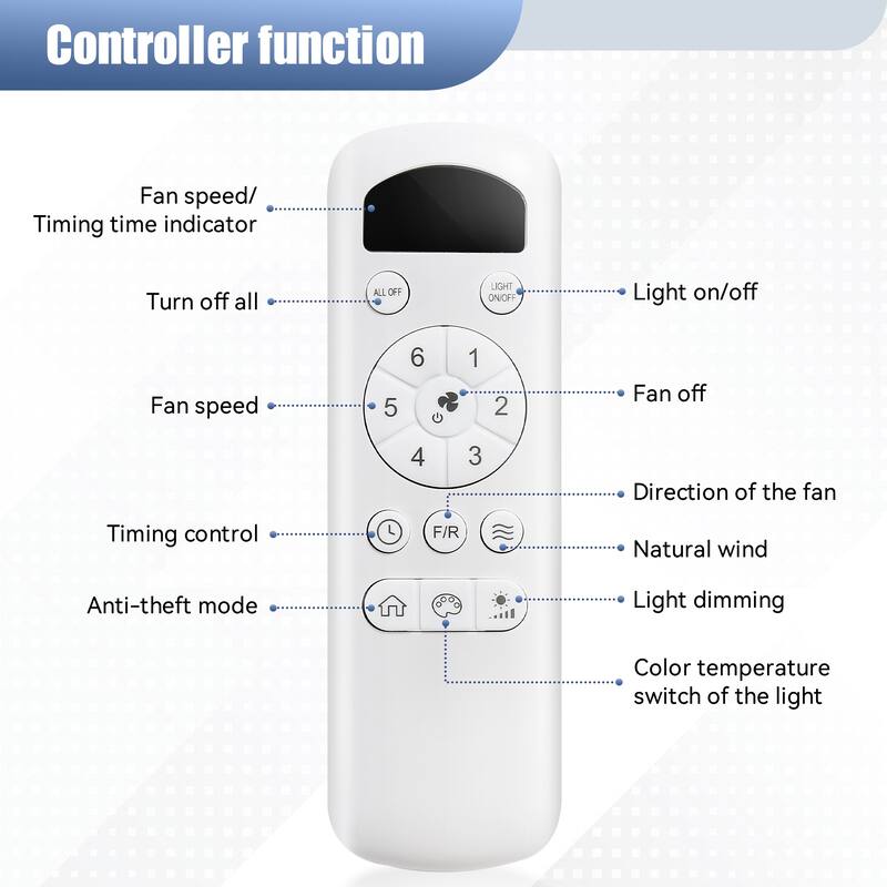 52 Inch Ceiling Fan with Light and Remote Control, 3-Blade Reversible DC Motor Fan, Dimmable 3-color Temperature