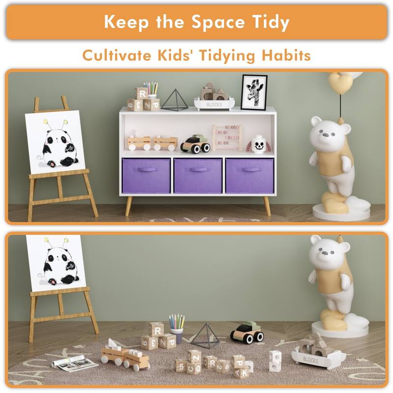 Kids Bookcase with Fabric Drawers and Toy Storage Organizer