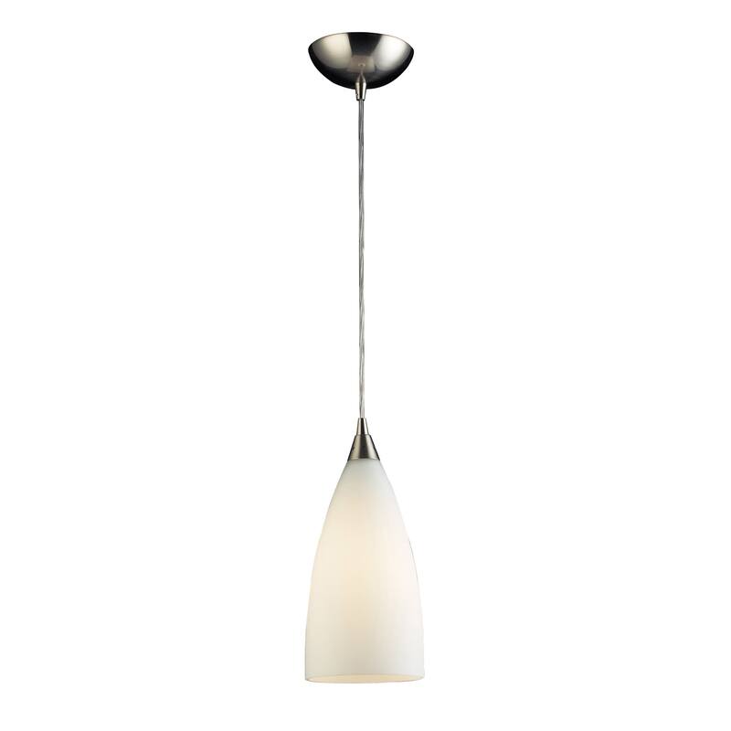 Elk Home Vesta Satin Nickel With White Glass 1 Light Pendant - White - Incandescent