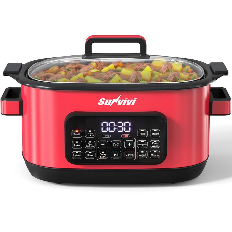 6.5QT 12-in-1 Programmable Multi Slow Cooker - Red