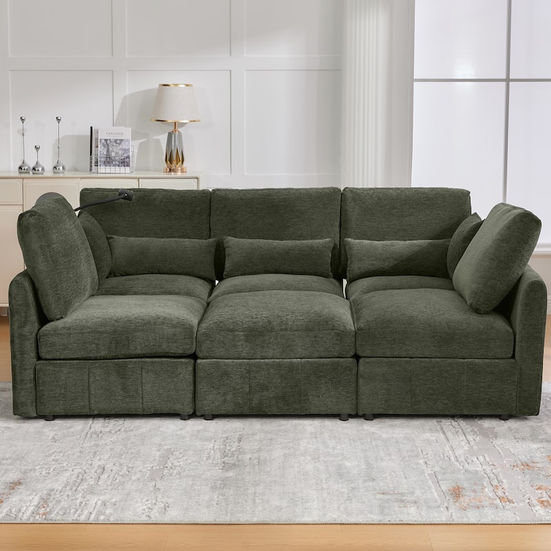 Roomfitters Modular U-Shaped Sectional Sofa Bed with Ottoman, USB Ports and Phone Holder for Living Room