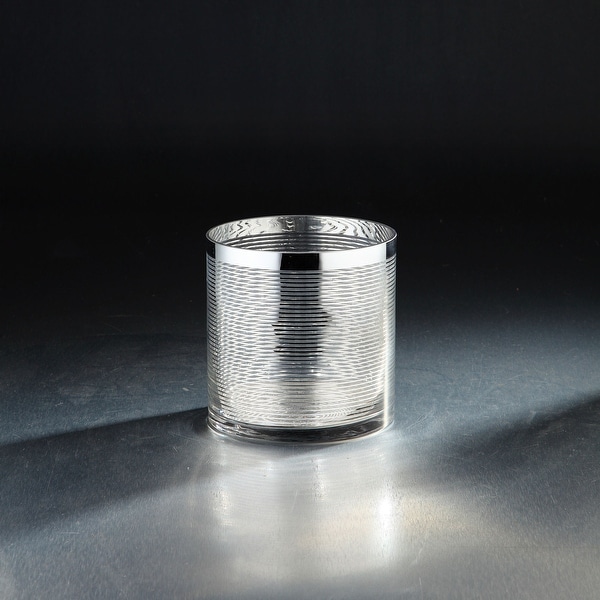 6" Metallic Silver and Clear Striped Cylindrical Glass Tabletop Decor - N/A